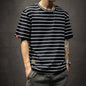 Men's Plus Size Striped Short Sleeve T-Shirt Loose Fit Tide Style