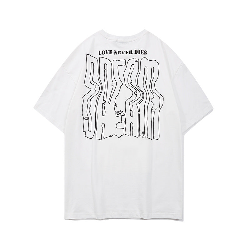 Men's Hip-hop Loose Fit Portrait Print Skateboard T-Shirt Half-Sleeve Trendy Brand