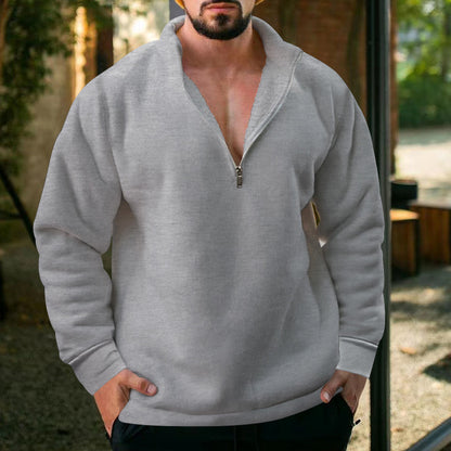 Men's Fleece-lined Stand Collar Loose Sweater