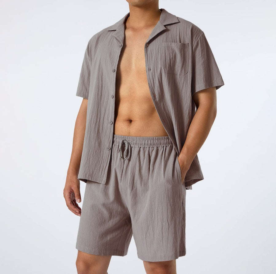 Men's Loose Fit Casual Shirt and Shorts Two-Piece Set