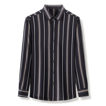 Men's Black Striped Long Sleeve Shirt Lightweight Casual Wear