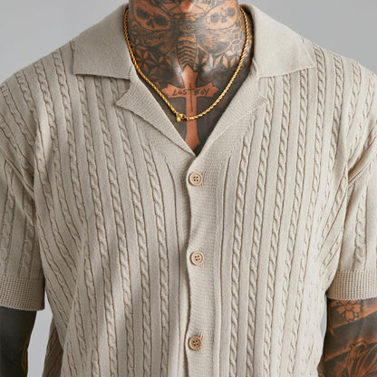 Men's Short Sleeve Knit Button-Down Shirt Trendy Summer Wear
