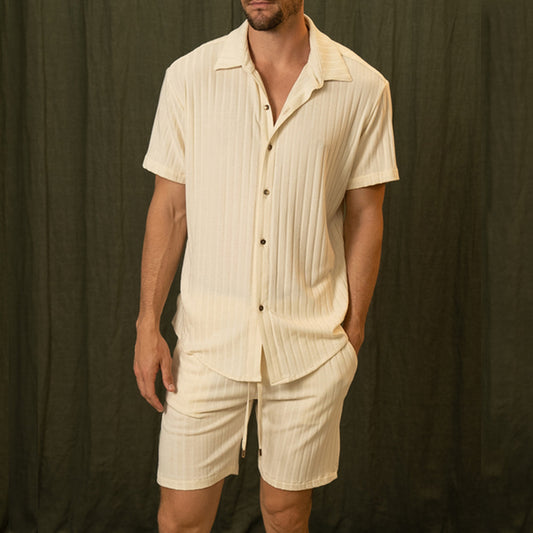 Men's Summer Two-Piece Set Short-Sleeve Shirt and Shorts Casual Suit