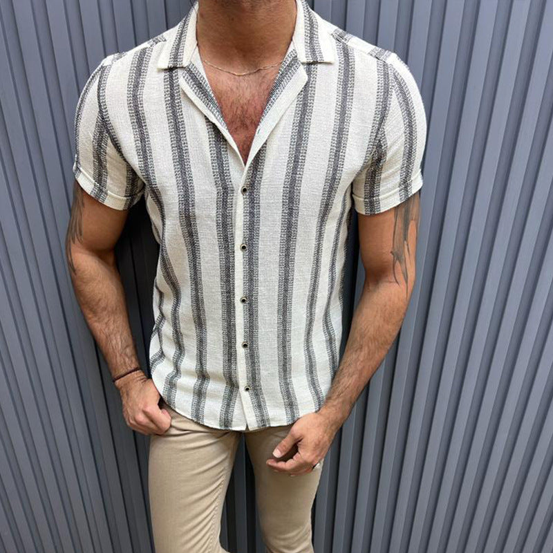 Men's Striped Stand Collar Shirt Fashionable Casual Wear