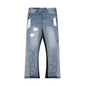 Retro Washed Spliced Denim Loose Trousers