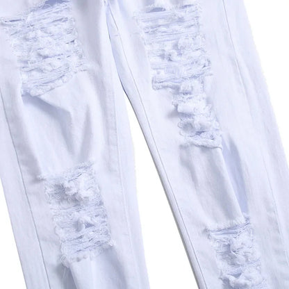 White Jeans Fashion Hip Hop Ripped Skinny