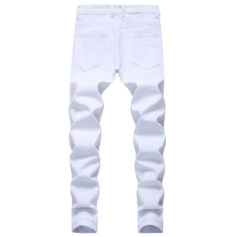 White Jeans Fashion Hip Hop Ripped Skinny