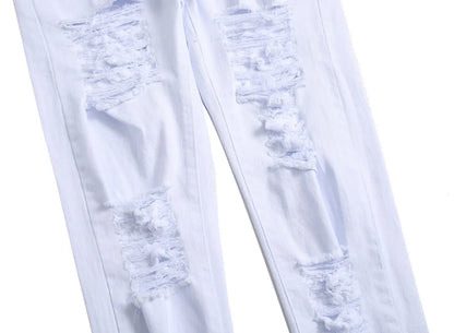 White Jeans Fashion Hip Hop Ripped Skinny