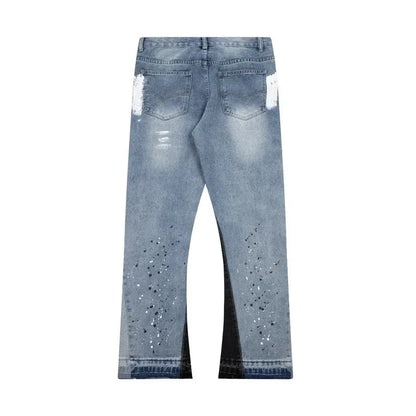 Retro Washed Spliced Denim Loose Trousers