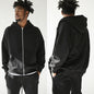 Brushed Hoody Solid Color Loose-Fit Hip Hop Zipper Jacket