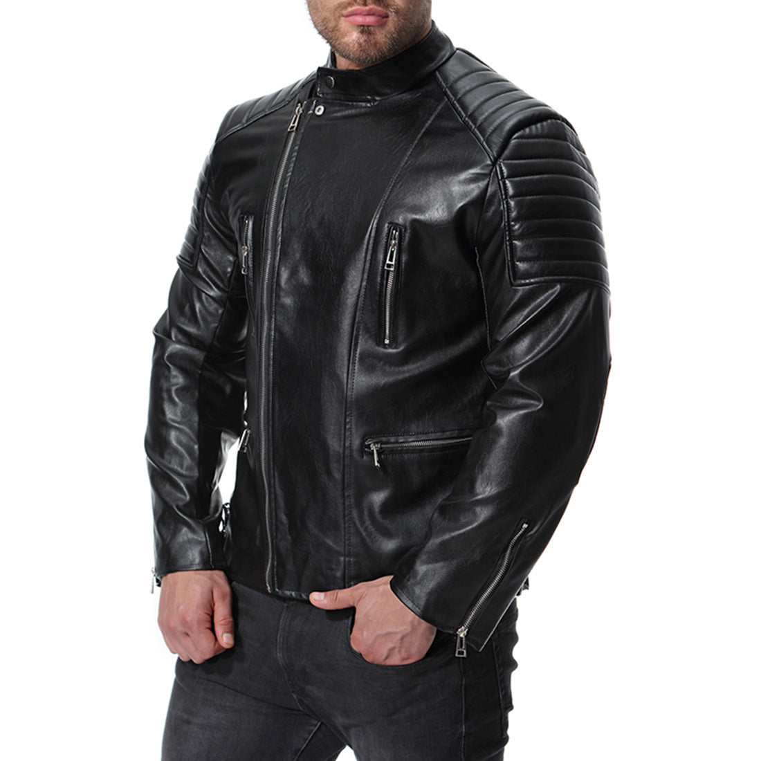 Lapel Leather Jacket Fashion Biker Style