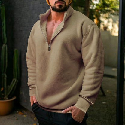 Men's Fleece-lined Stand Collar Loose Sweater