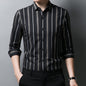 Men's Black Striped Long Sleeve Shirt Lightweight Casual Wear